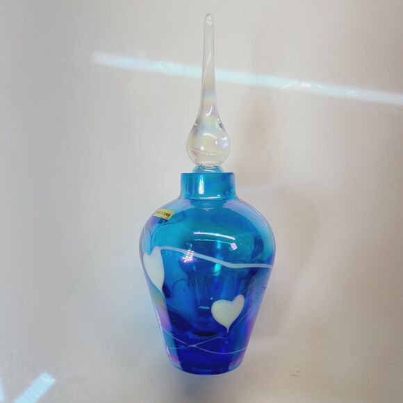 Art Glass Perfume Bottle Blue clear heat design Vintage 6in tall - Picture 6 of 12